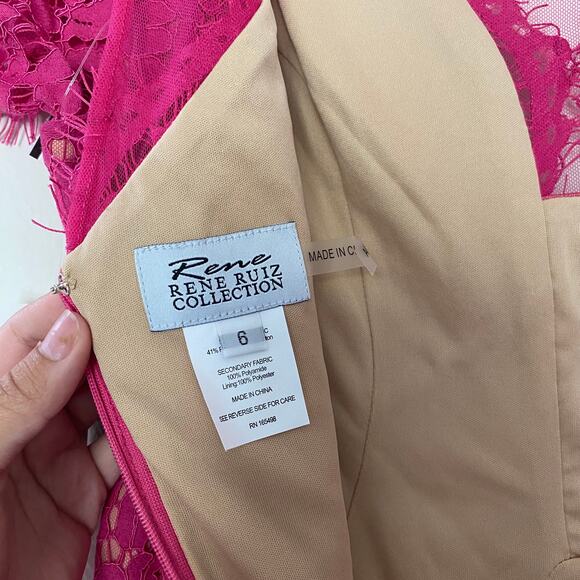 NWT RENE RUIZ COLLECTION Pink Illusion Neckline Lace Dress sz 6 - Picture 4 of 5